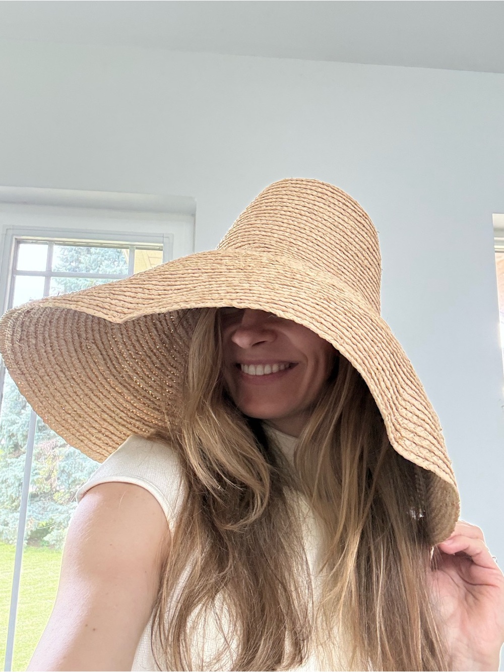 Wide-Brim Straw Sun Hat - Natural Straw